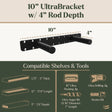10-inch UltraBracket with 4-inch rod depth, showing compatible shelves and tools.