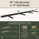 46-inch UltraBracket with 8-inch rod depth, showing compatible shelves and tools.